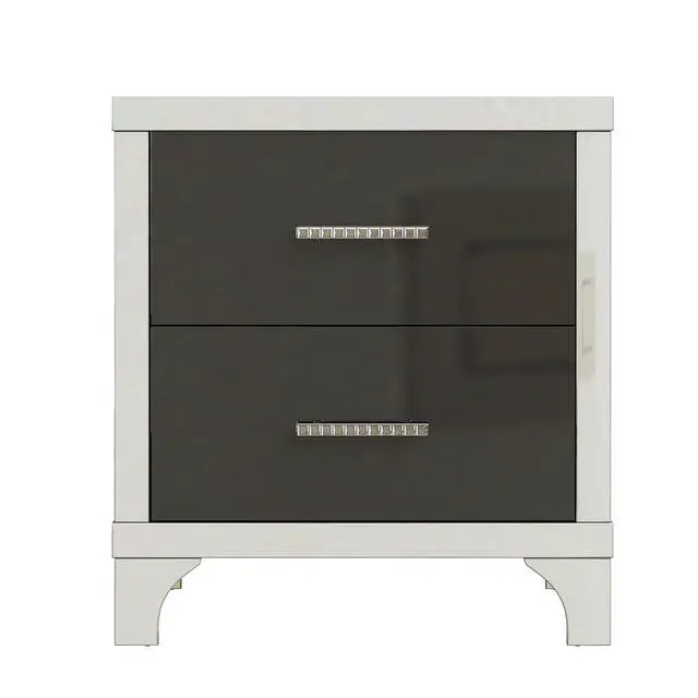Alt view image 5 of 7 - Elegant High Gloss Nightstand With Metal Handle,Mirrored Bedside Table With 2 Drawers For Bedroom,Living Room,Black