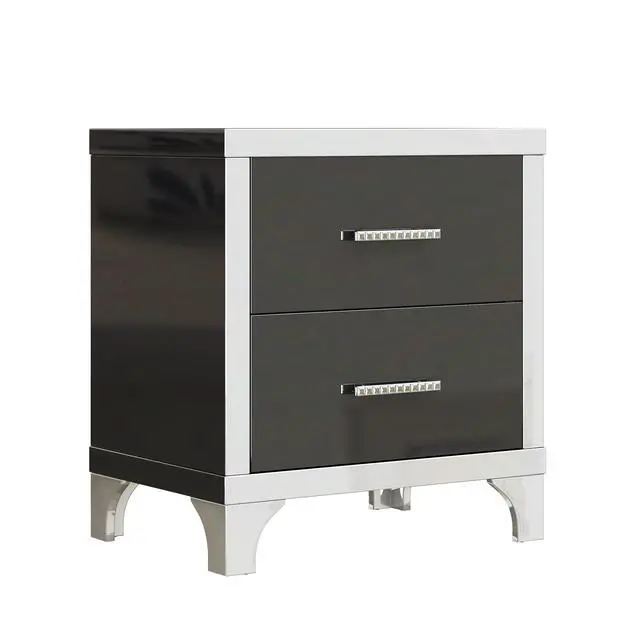 Alt view image 6 of 7 - Elegant High Gloss Nightstand With Metal Handle,Mirrored Bedside Table With 2 Drawers For Bedroom,Living Room,Black