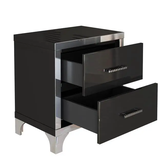 Alt view image 7 of 7 - Elegant High Gloss Nightstand With Metal Handle,Mirrored Bedside Table With 2 Drawers For Bedroom,Living Room,Black