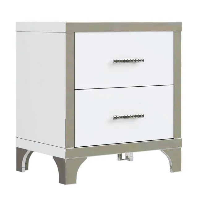 Alt view image 5 of 7 - Elegant High Gloss Nightstand With Metal Handle,Mirrored Bedside Table With 2 Drawers For Bedroom,Living Room,White