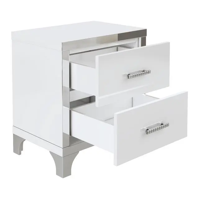 Alt view image 7 of 7 - Elegant High Gloss Nightstand With Metal Handle,Mirrored Bedside Table With 2 Drawers For Bedroom,Living Room,White