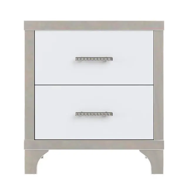 Alt view image 6 of 7 - Elegant High Gloss Nightstand With Metal Handle,Mirrored Bedside Table With 2 Drawers For Bedroom,Living Room,White