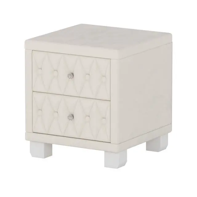 Alt view image 5 of 7 - Elegant Velvet Nightstand With 2 Drawers And Crystal Handle, Storage Bedside Table With Button-Tufted, Beige