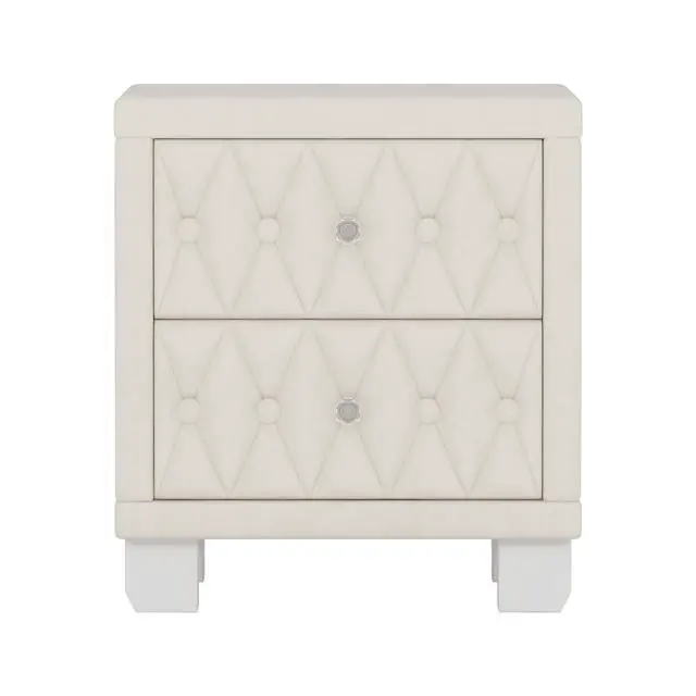 Alt view image 6 of 7 - Elegant Velvet Nightstand With 2 Drawers And Crystal Handle, Storage Bedside Table With Button-Tufted, Beige
