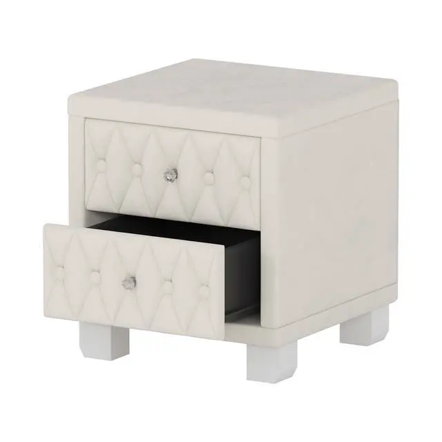 Alt view image 7 of 7 - Elegant Velvet Nightstand With 2 Drawers And Crystal Handle, Storage Bedside Table With Button-Tufted, Beige