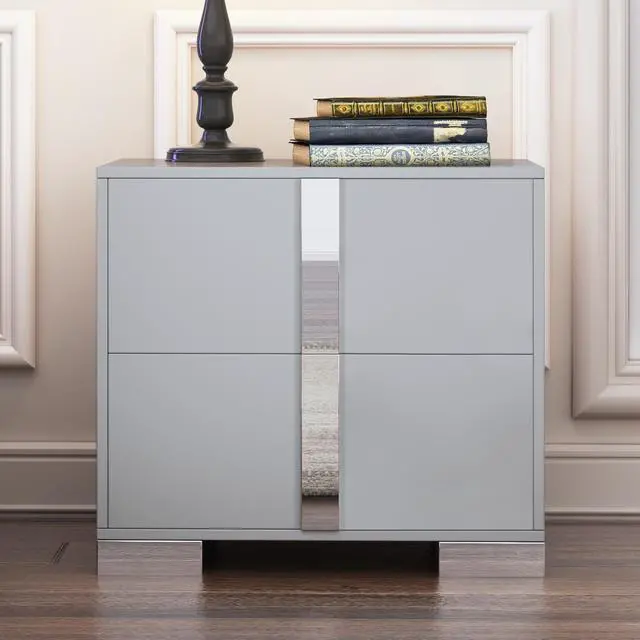 Main image of Elegant Nightstand With Metal Foot, Mirrored Bedside Table With 2 Drawers For Bedroom, Living Room, Gray (Old Sku: Wf319353Aae)