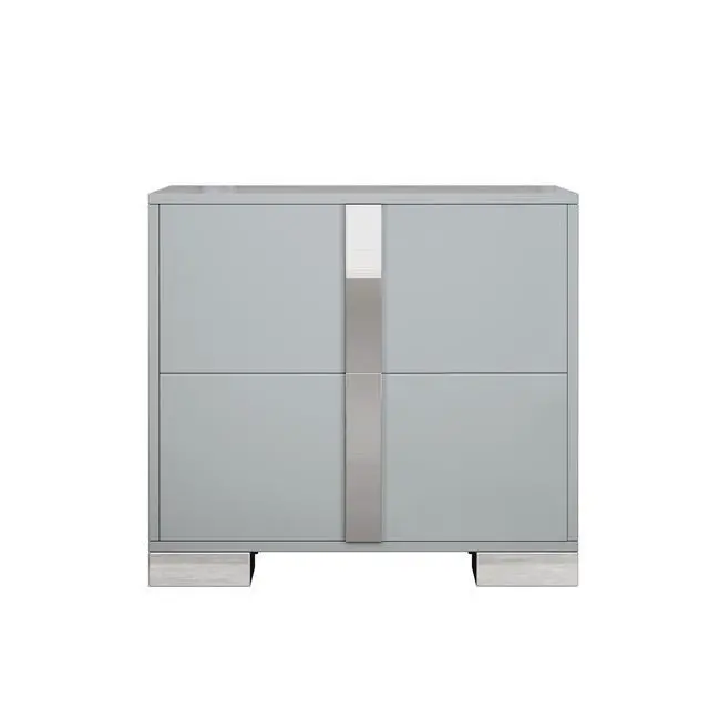 Alt view image 3 of 7 - Elegant Nightstand With Metal Foot, Mirrored Bedside Table With 2 Drawers For Bedroom, Living Room, Gray (Old Sku: Wf319353Aae)