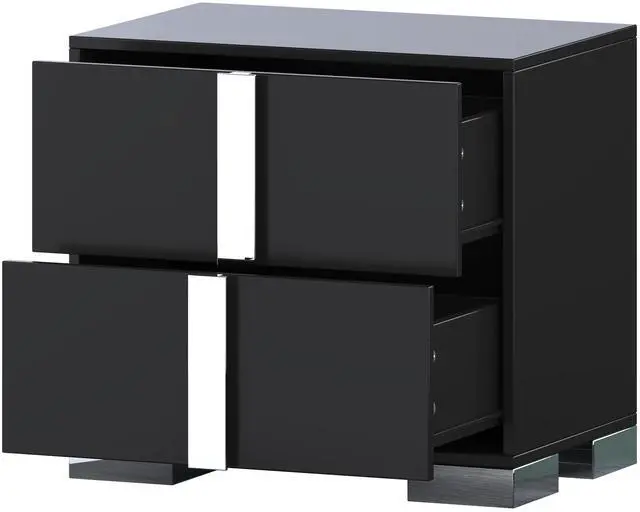 Alt view image 7 of 7 - Elegant Nightstand With Metal Foot, Mirrored Bedside Table With 2 Drawers For Bedroom, Living Room, Black