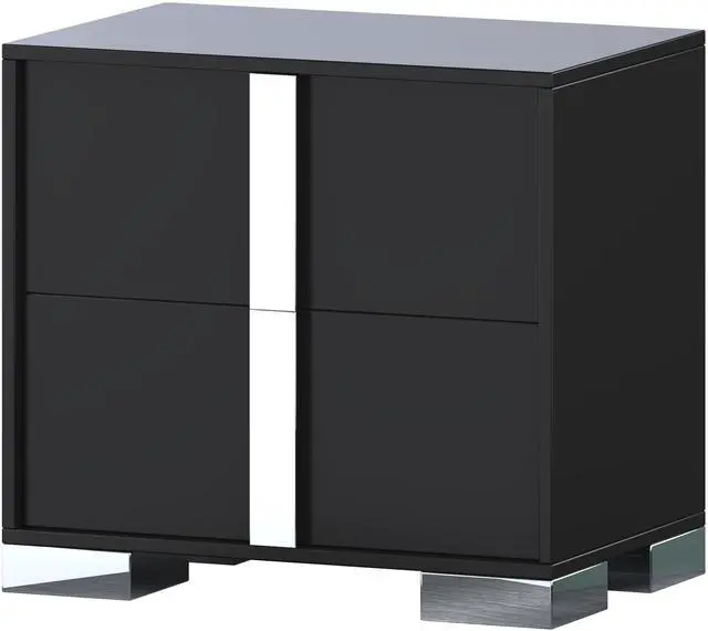 Alt view image 6 of 7 - Elegant Nightstand With Metal Foot, Mirrored Bedside Table With 2 Drawers For Bedroom, Living Room, Black
