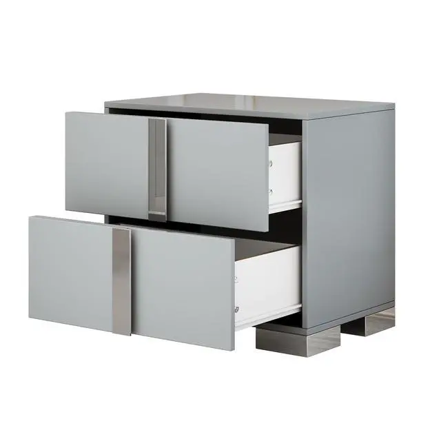 Alt view image 5 of 7 - Elegant Nightstand With Metal Foot, Mirrored Bedside Table With 2 Drawers For Bedroom, Living Room, Gray (Old Sku: Wf319353Aae)