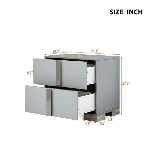 Alt view image 6 of 7 - Elegant Nightstand With Metal Foot, Mirrored Bedside Table With 2 Drawers For Bedroom, Living Room, Gray (Old Sku: Wf319353Aae)