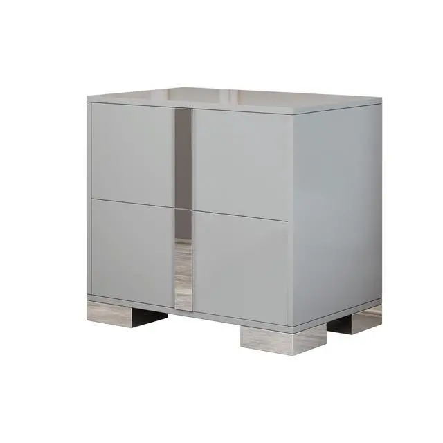 Alt view image 4 of 7 - Elegant Nightstand With Metal Foot, Mirrored Bedside Table With 2 Drawers For Bedroom, Living Room, Gray (Old Sku: Wf319353Aae)