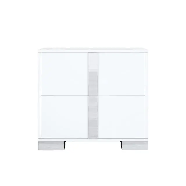 Alt view image 3 of 7 - Elegant Nightstand With Metal Foot, Mirrored Bedside Table With 2 Drawers For Bedroom, Living Room, White (Old Sku: Wf319353Aak)