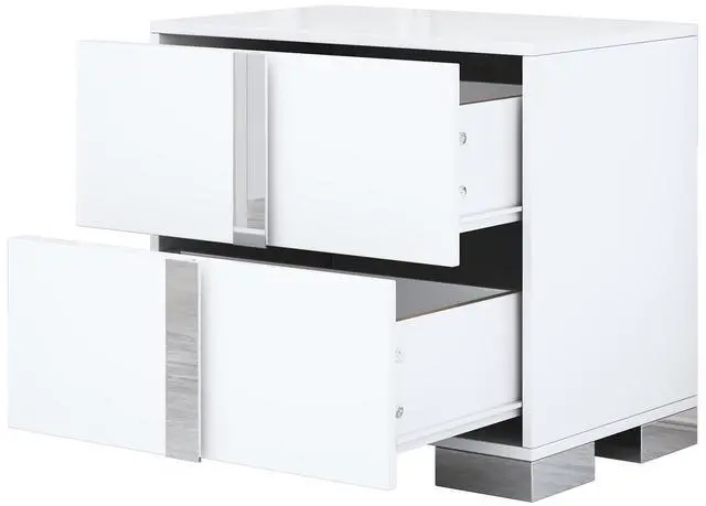 Alt view image 5 of 7 - Elegant Nightstand With Metal Foot, Mirrored Bedside Table With 2 Drawers For Bedroom, Living Room, White (Old Sku: Wf319353Aak)