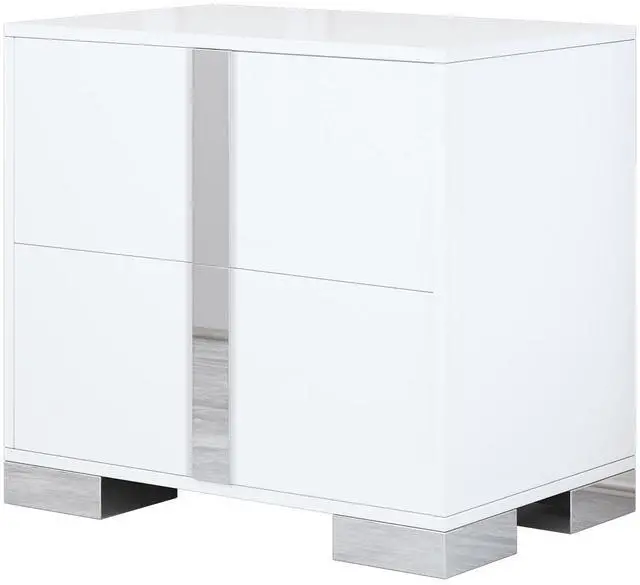 Alt view image 4 of 7 - Elegant Nightstand With Metal Foot, Mirrored Bedside Table With 2 Drawers For Bedroom, Living Room, White (Old Sku: Wf319353Aak)