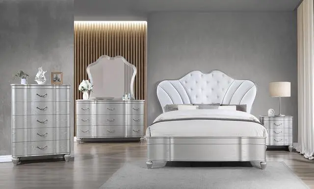 Alt view image 5 of 5 - Landmark Traditional Style 3-Drawer Night Stand With Metal Drawer Pulls Made With Wood In Silver