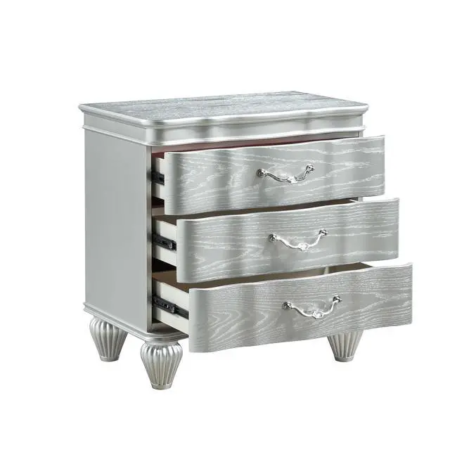 Alt view image 3 of 5 - Landmark Traditional Style 3-Drawer Night Stand With Metal Drawer Pulls Made With Wood In Silver