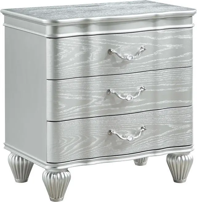 Main image of Landmark Traditional Style 3-Drawer Night Stand With Metal Drawer Pulls Made With Wood In Silver