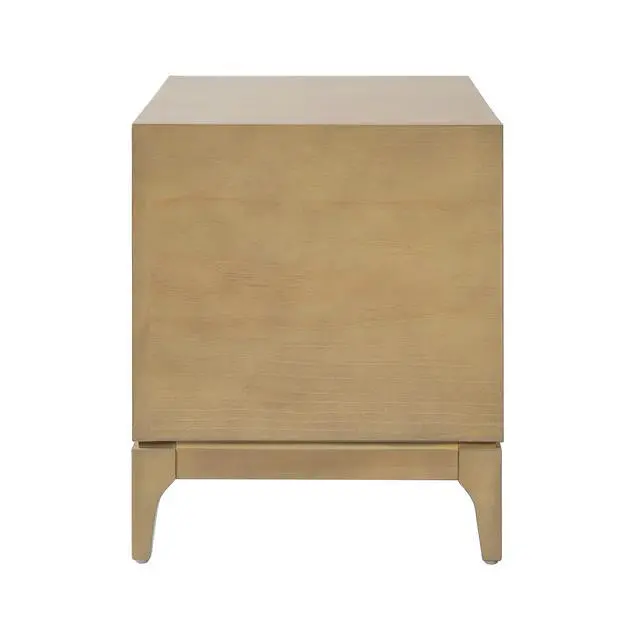 Alt view image 7 of 7 - Modern 2-Drawer Nightstand With Two-Tone Geometric Design, Japandi Style Bedside Table With Angled Patchwork Detail, Natural & Cream White End Table For Bedroom, Living Room, Solid Tapered Legs
