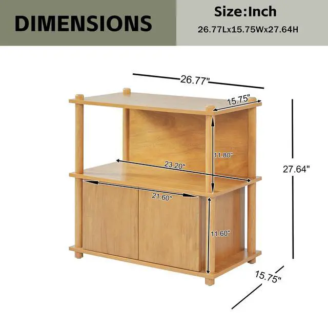 Alt view image 3 of 7 - Wood Nightstand/Side Table With Open Shelf And Storage Cabinet