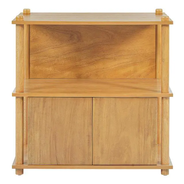 Alt view image 4 of 7 - Wood Nightstand/Side Table With Open Shelf And Storage Cabinet
