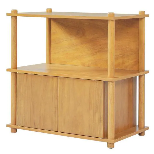 Alt view image 5 of 7 - Wood Nightstand/Side Table With Open Shelf And Storage Cabinet
