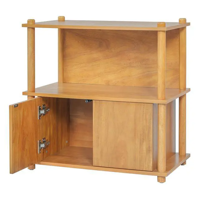 Alt view image 7 of 7 - Wood Nightstand/Side Table With Open Shelf And Storage Cabinet
