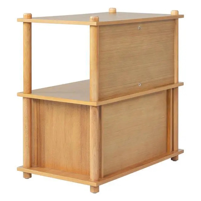 Alt view image 6 of 7 - Wood Nightstand/Side Table With Open Shelf And Storage Cabinet