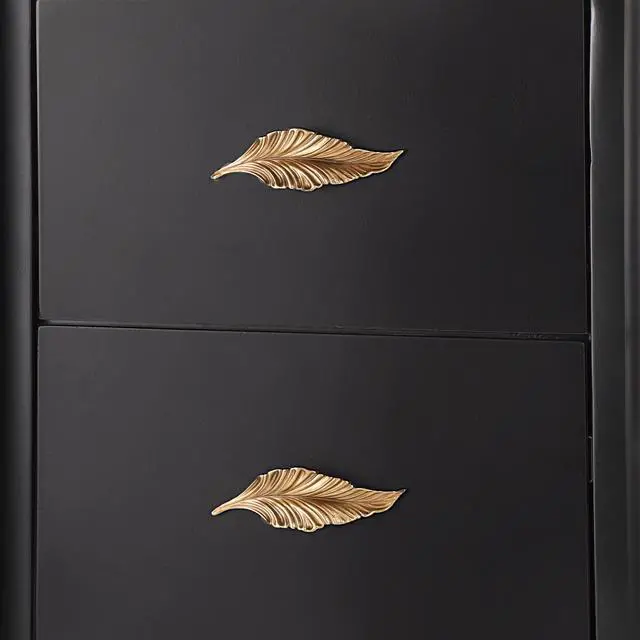 Alt view image 7 of 7 - Contemporary 2 Drawers Nightstand With Curved Profile Design, Bedside Table With Metal Feather-Shaped Handles And Exposed Legs, End Table For Living Room And Bedroom, Easy Assembly, Black
