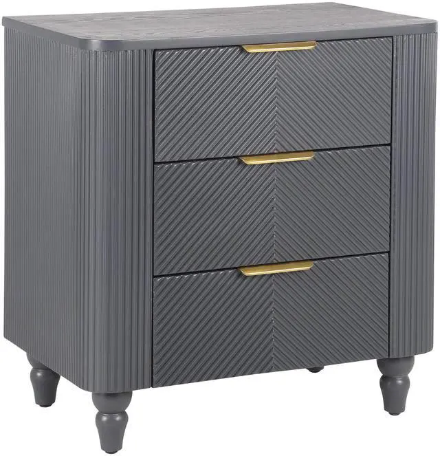 Alt view image 7 of 7 - Mid-Century Fluted 3 Drawers Nightstand, Bedside Table With Curved Profile Design And Wide Gold Glossy Handles, End Table For Living Room, Bedroom, Easy Assembly, Dark Gray