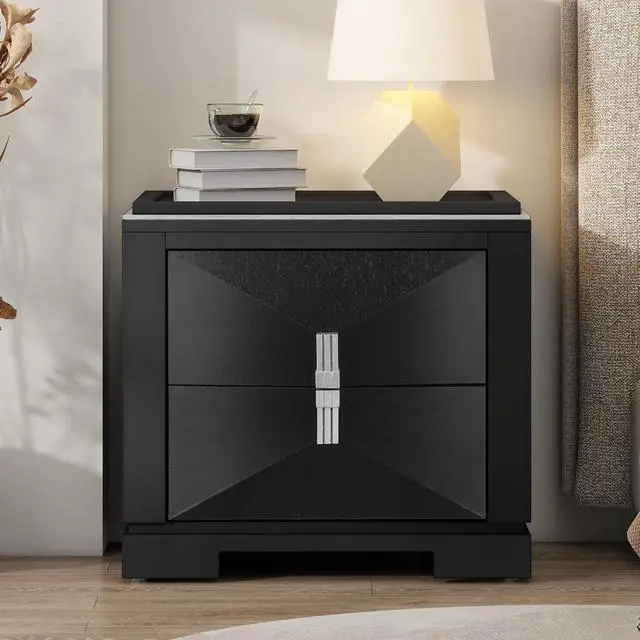 Main image of Mid-Century Modern Nightstand, 2 Drawers Wide Sofa Side Table,Wood Diamond Shaped End Table With Storage,Closet With Heavy Duty Base,Small Bedside Table For Bedroom,Living Room,Entrance,Black