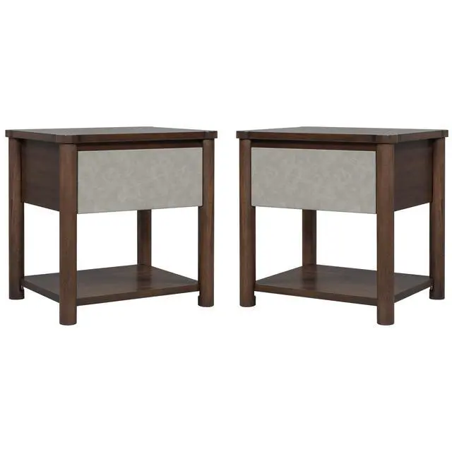 Alt view image 6 of 7 - Wood Nightstand,Modern Nightstands With Drawer, Farmhouse Bedside Table For Bedroom Living Room,Mp2(Set Of 2) Walnut&Light Grey Color