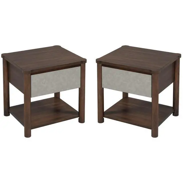 Alt view image 5 of 7 - Wood Nightstand,Modern Nightstands With Drawer, Farmhouse Bedside Table For Bedroom Living Room,Mp2(Set Of 2) Walnut&Light Grey Color