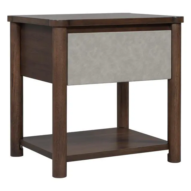 Alt view image 7 of 7 - Wood Nightstand,Modern Nightstands With Drawer, Farmhouse Bedside Table For Bedroom Living Room,Mp2(Set Of 2) Walnut&Light Grey Color