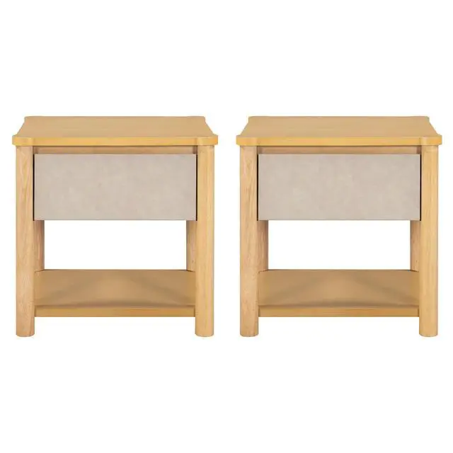 Alt view image 6 of 7 - Wood Nightstand,Modern Nightstands With Drawer, Farmhouse Bedside Table For Bedroom Living Room ,Mp2(Set Of 2) Natural&Beige Color