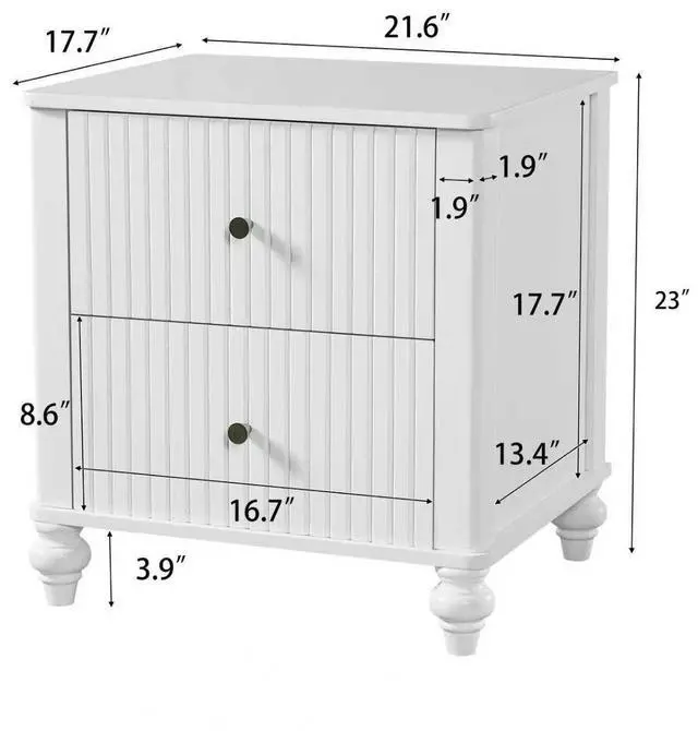 Alt view image 2 of 7 - 23" Nightstand With 2 Drawers, White Color - Sturdy Wooden Bedside Table For Bedroom & Living Room Use, Modern Decor, Mp1