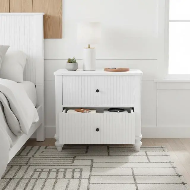 Alt view image 3 of 7 - 23" Nightstand With 2 Drawers, White Color - Sturdy Wooden Bedside Table For Bedroom & Living Room Use, Modern Decor, Mp1