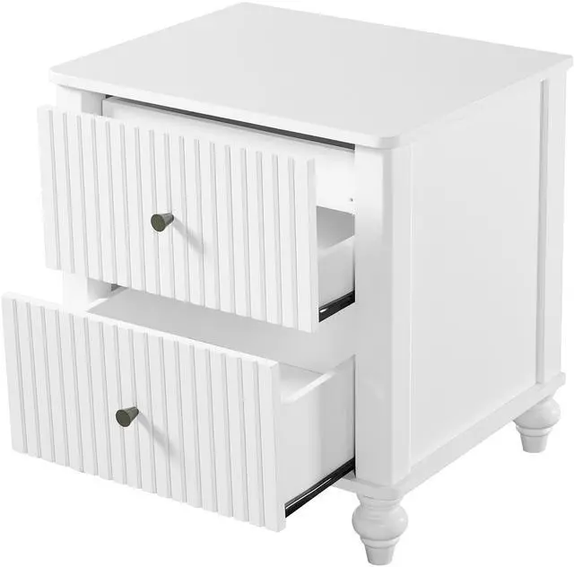 Alt view image 6 of 7 - 23" Nightstand With 2 Drawers, White Color - Sturdy Wooden Bedside Table For Bedroom & Living Room Use, Modern Decor, Mp1