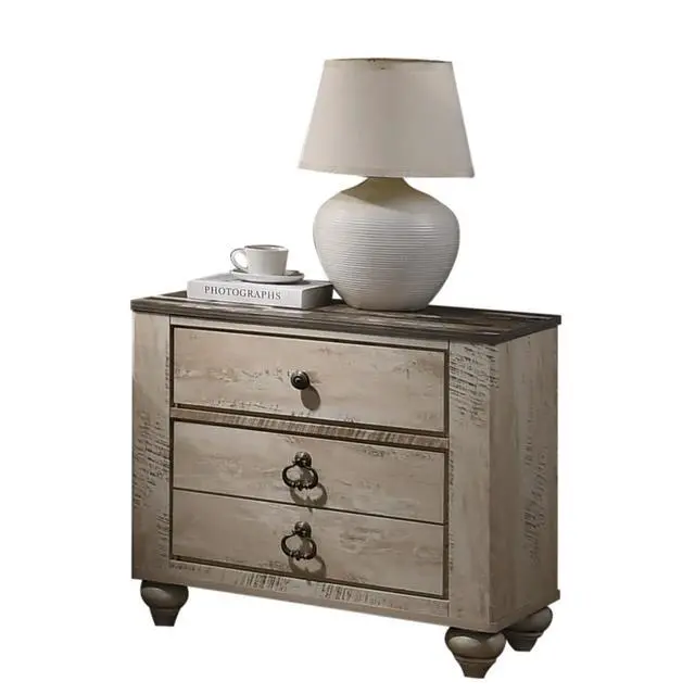 Alt view image 3 of 6 - Imerland Contemporary Patched Wood Top 3-Drawer Nightstand, Antique Brown