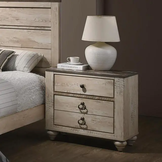 Main image of Imerland Contemporary Patched Wood Top 3-Drawer Nightstand, Antique Brown