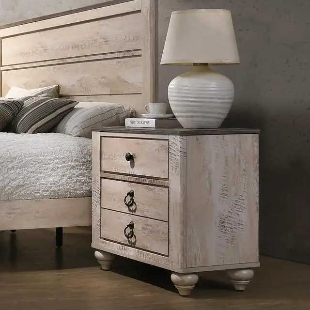 Alt view image 2 of 6 - Imerland Contemporary Patched Wood Top 3-Drawer Nightstand, Antique Brown