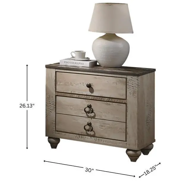 Alt view image 6 of 6 - Imerland Contemporary Patched Wood Top 3-Drawer Nightstand, Antique Brown