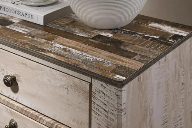 Alt view image 5 of 6 - Imerland Contemporary Patched Wood Top 3-Drawer Nightstand, Antique Brown