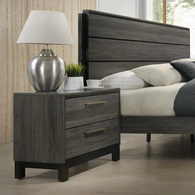 Alt view image 2 of 6 - Ioana Wood 2-Drawers Nightstand (Nightstand Only), Antique Grey Finish