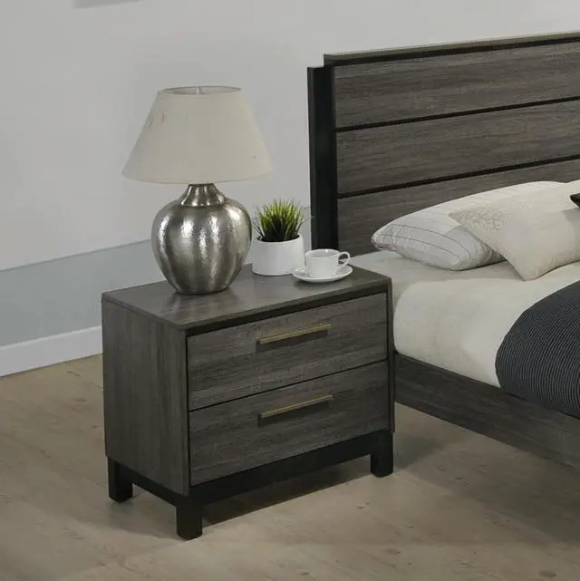 Alt view image 3 of 6 - Ioana Wood 2-Drawers Nightstand (Nightstand Only), Antique Grey Finish
