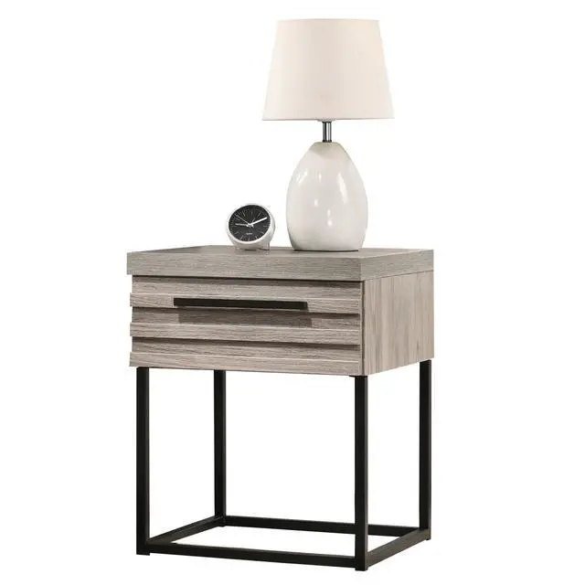 Alt view image 2 of 6 - Alvear Contemporary Wood Nightstand With Metal Base, One Size, Nightstand Only, Weathered Gray