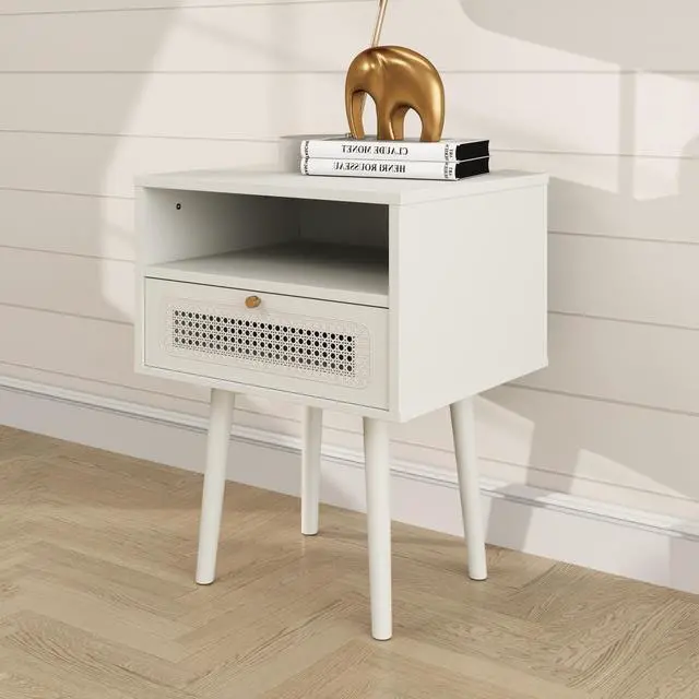 Alt view image 2 of 7 - Feeney Dual-Tier Storage Nightstand, Side Table, Cream White