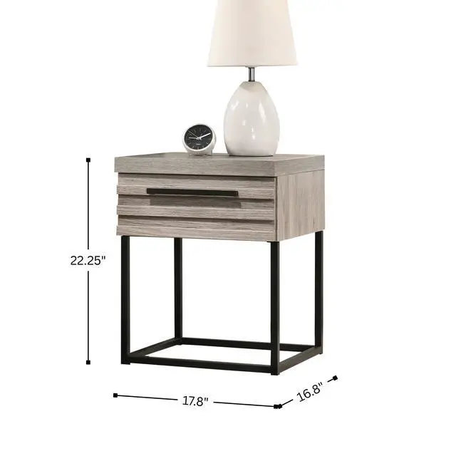 Alt view image 6 of 6 - Alvear Contemporary Wood Nightstand With Metal Base, One Size, Nightstand Only, Weathered Gray