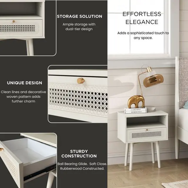 Alt view image 3 of 7 - Feeney Dual-Tier Storage Nightstand, Side Table, Cream White
