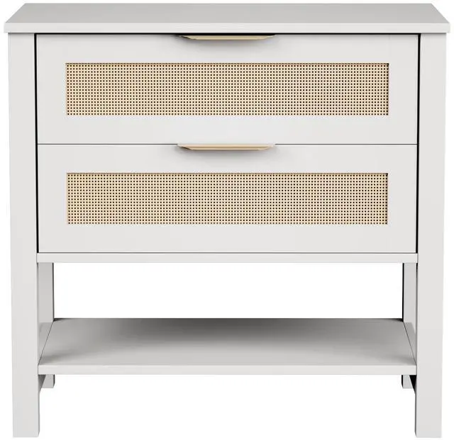 Main image of Rattan Nightstand With 2 Drawers And Storage Shelf Boho Bedside Narrow Side Table For Bedroom